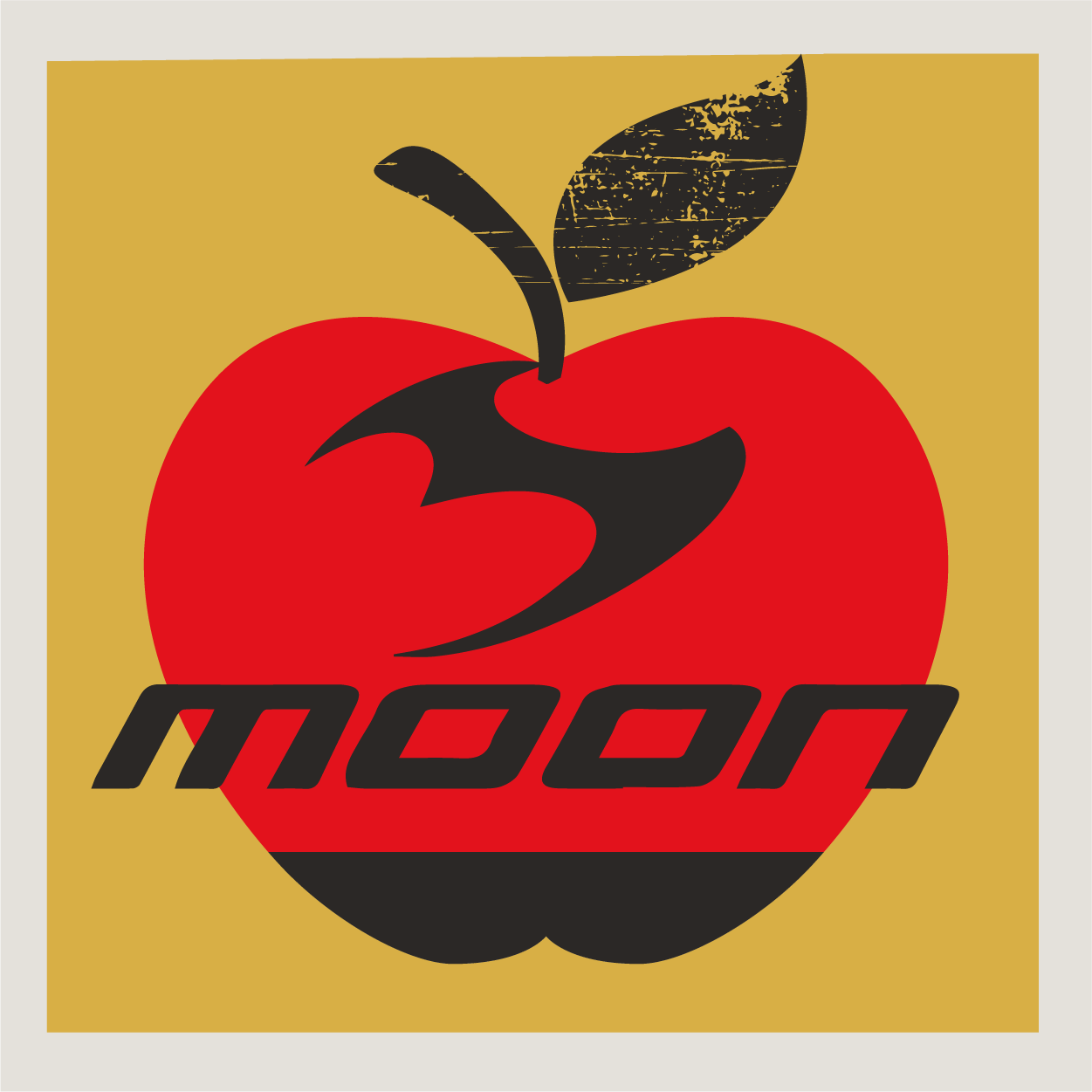Moon logo in black on an Apple County Cycles branded background