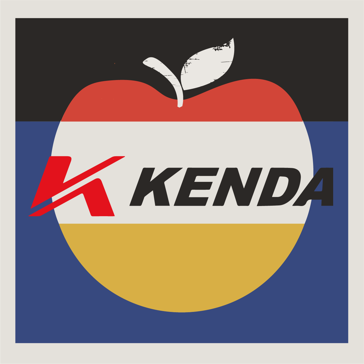 Kenda Tyres logo on an Apple County Cyles branded background