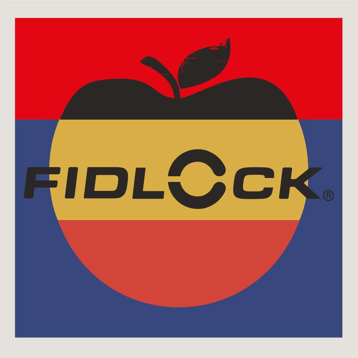 Fidlock logo in black on an apple County Cycles branded background