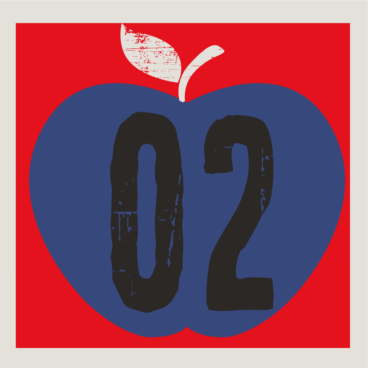 02 in black on a blue apple graphic