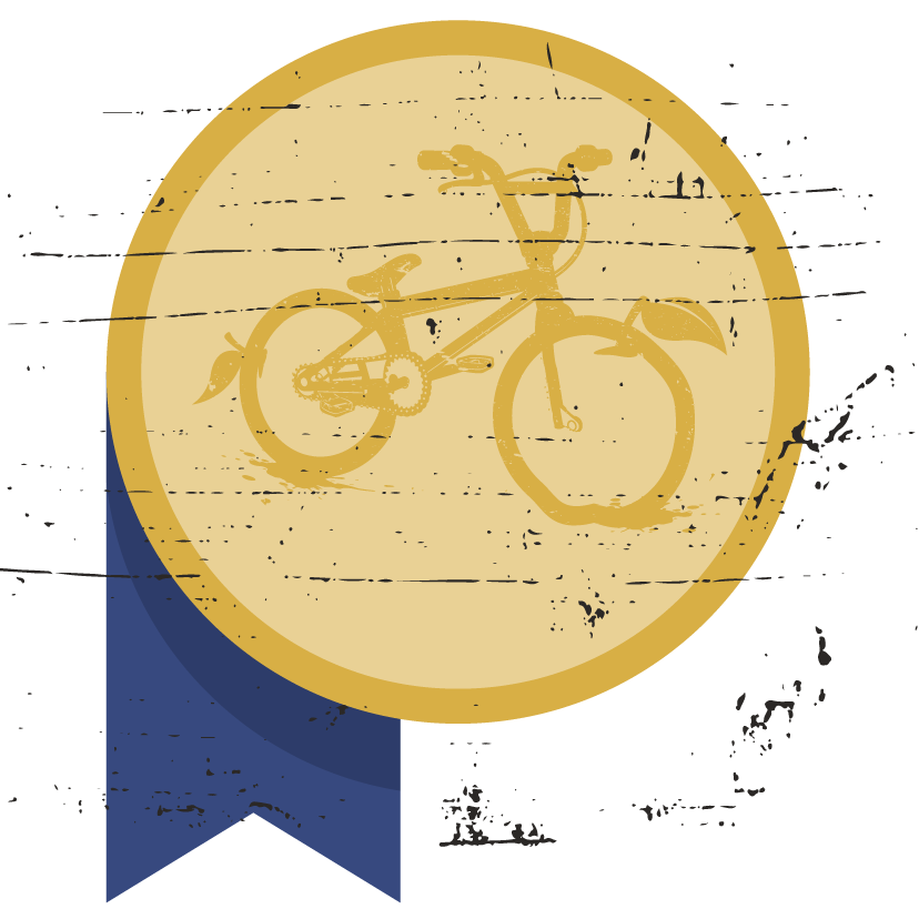 Bronze coin with Apple County Cycles logo Icon and blueribbon