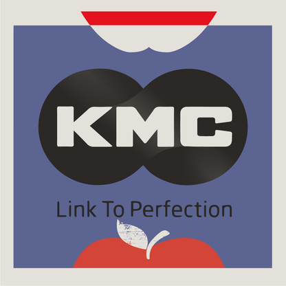 KMC logo in blaxk and white on an Apple County Cycles branded background
