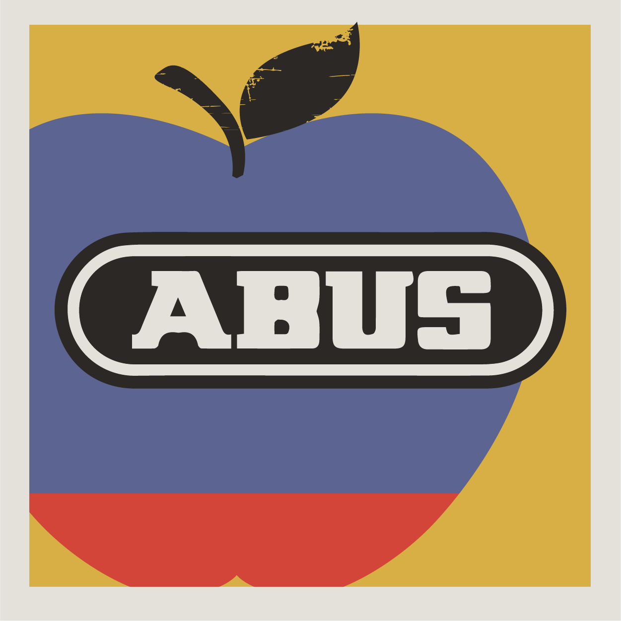 Abus logoin black and white on an Apple County Cycles branded background