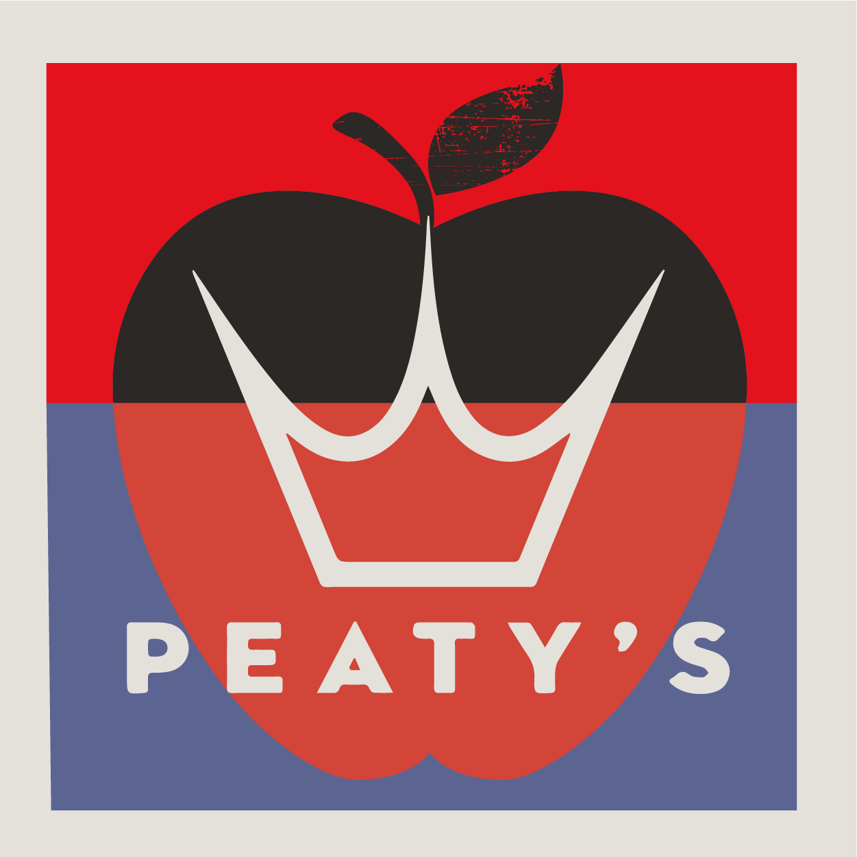 Peaty's logo in white on an Apple County Cycles branded background