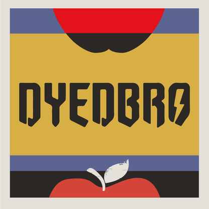 Dyedbro logo in black on an Apple County Cycles branded background