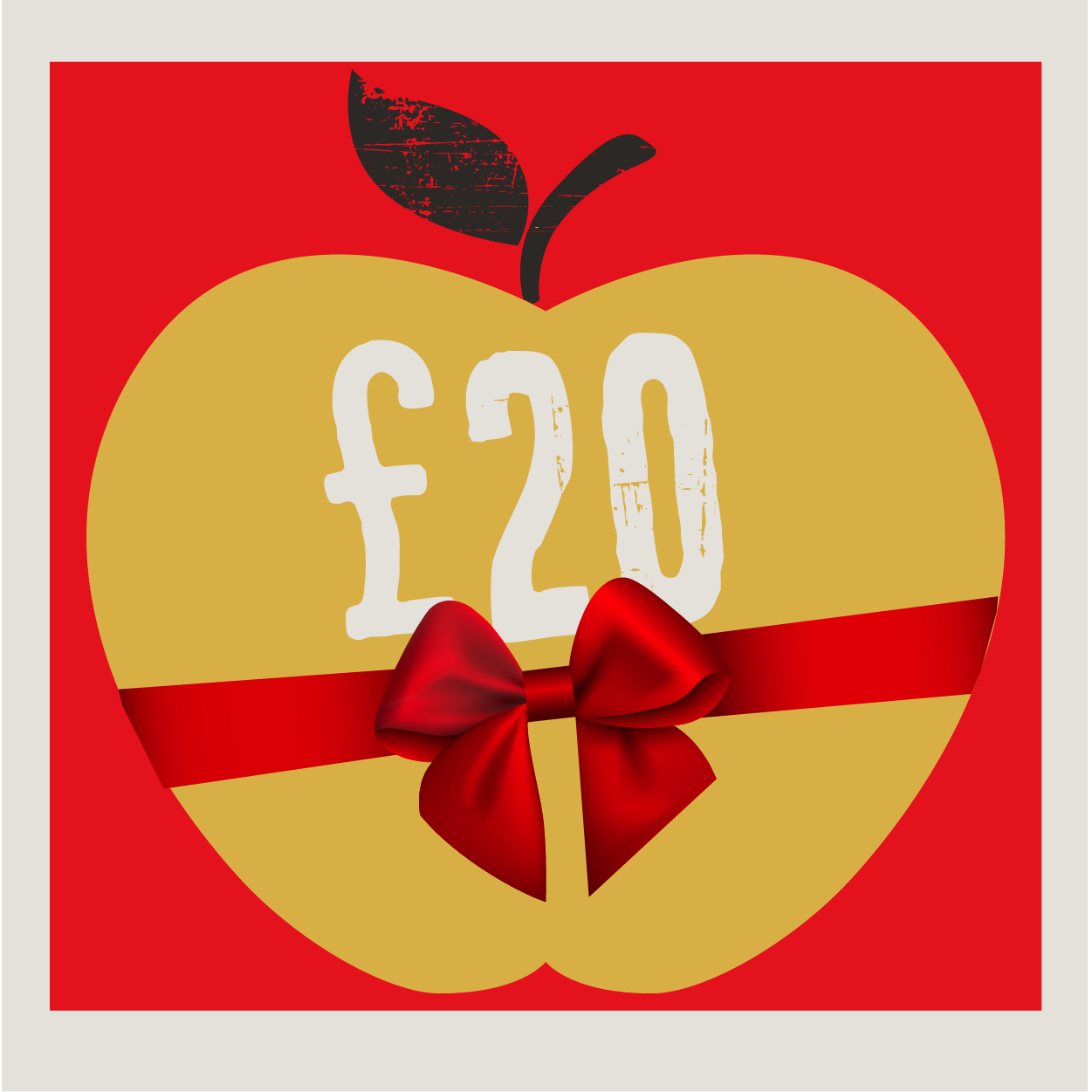£20 in white on an apple with bow