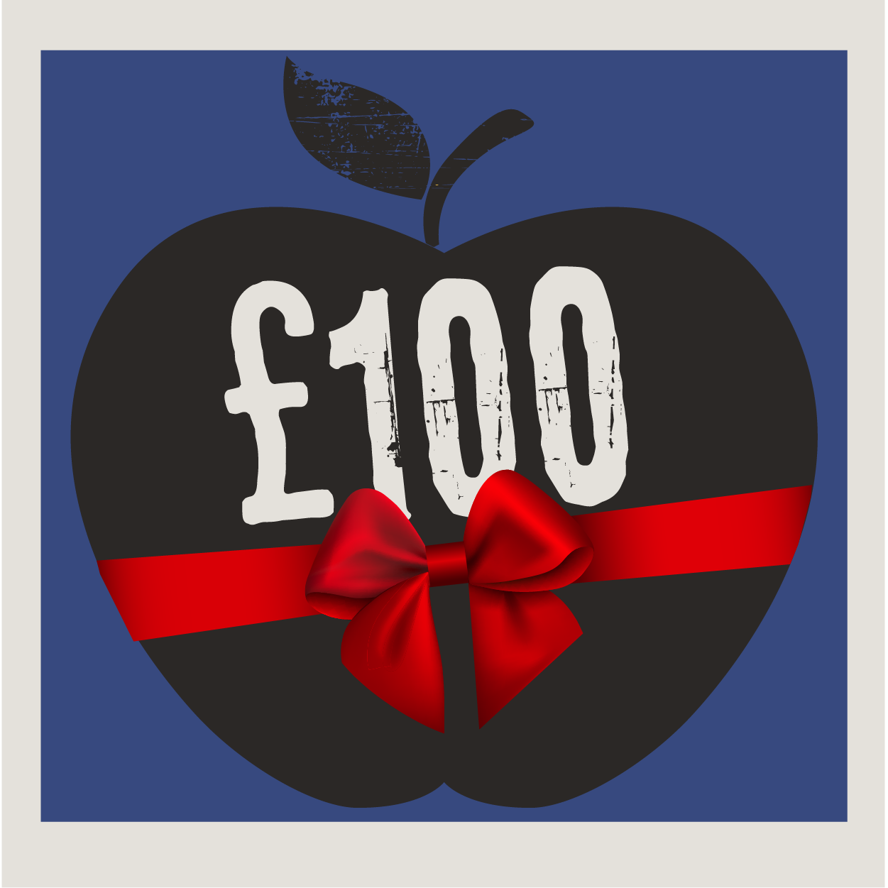 £100 in white on an apple background with bow