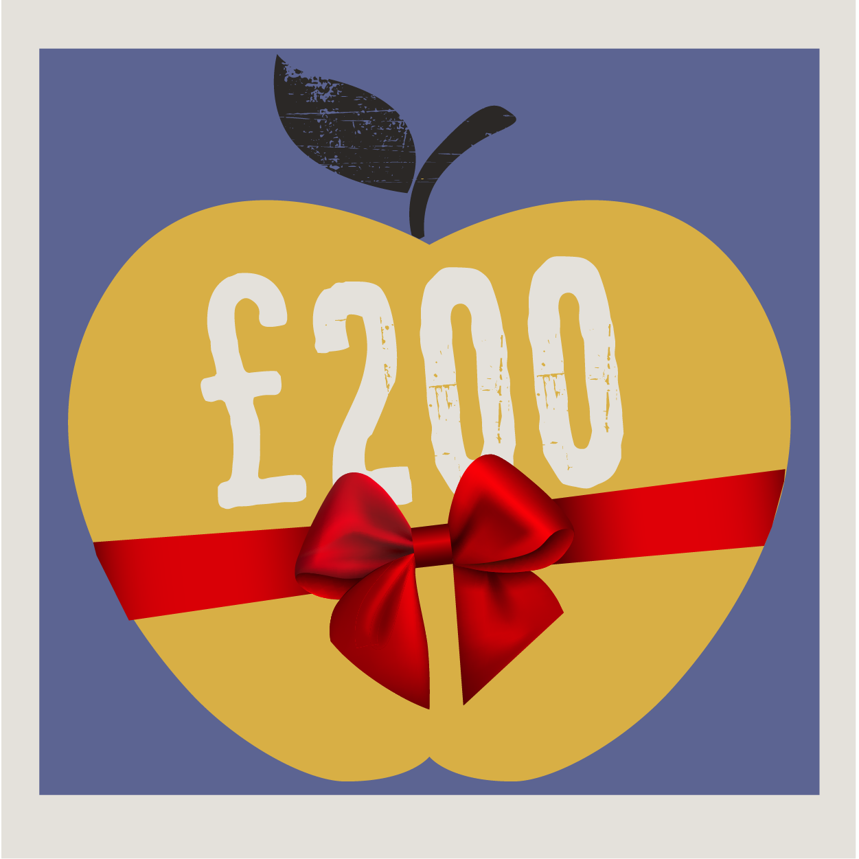 £200 in white on an apple background with bow