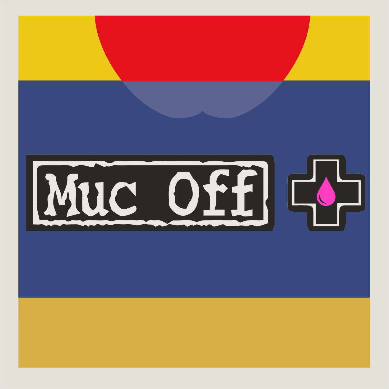 Muc Off + Logo in white on an Apple County Cycles branded background