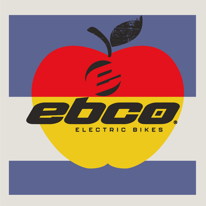 Ebco logo in black on an Apple County Cycles branded background