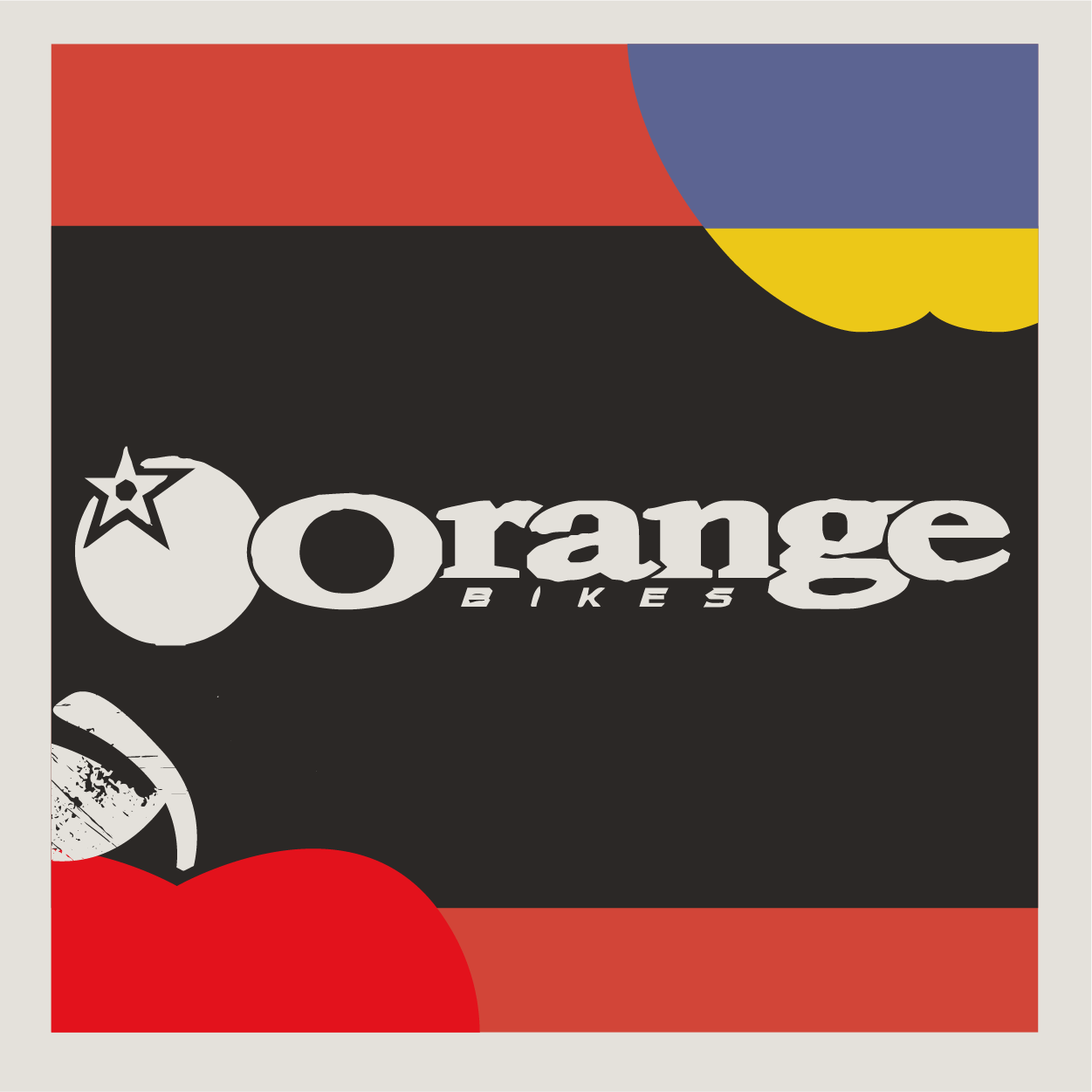 Orange Bikes Logo in white  on an Apple County Cycles branded background