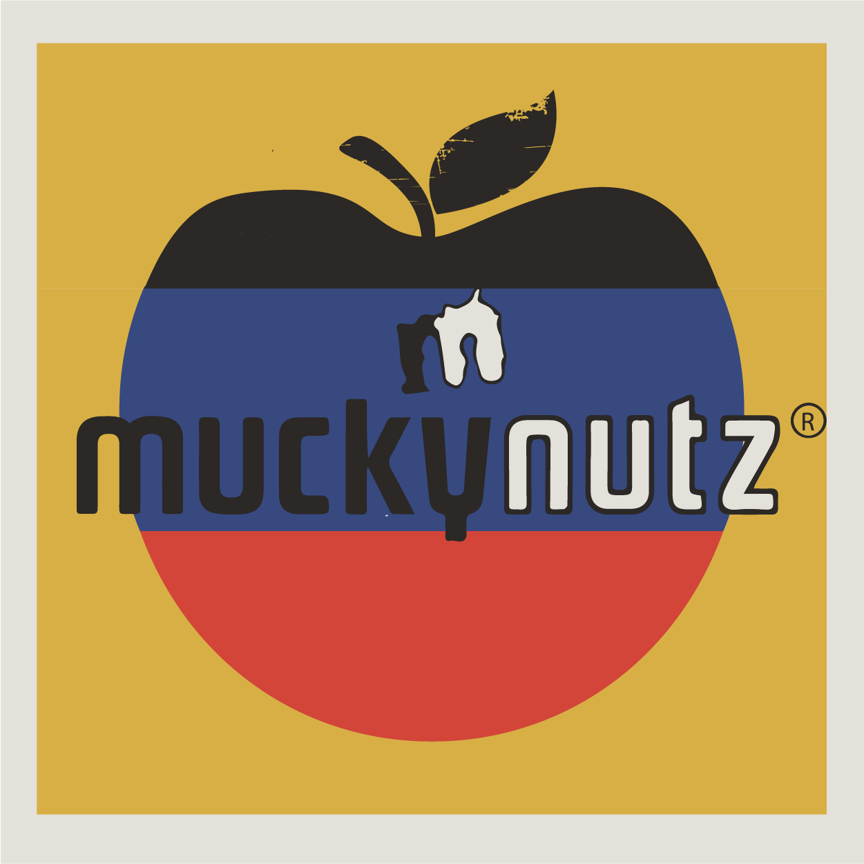 Muckynutz logo in black and white on an Apple County Cycles branded background