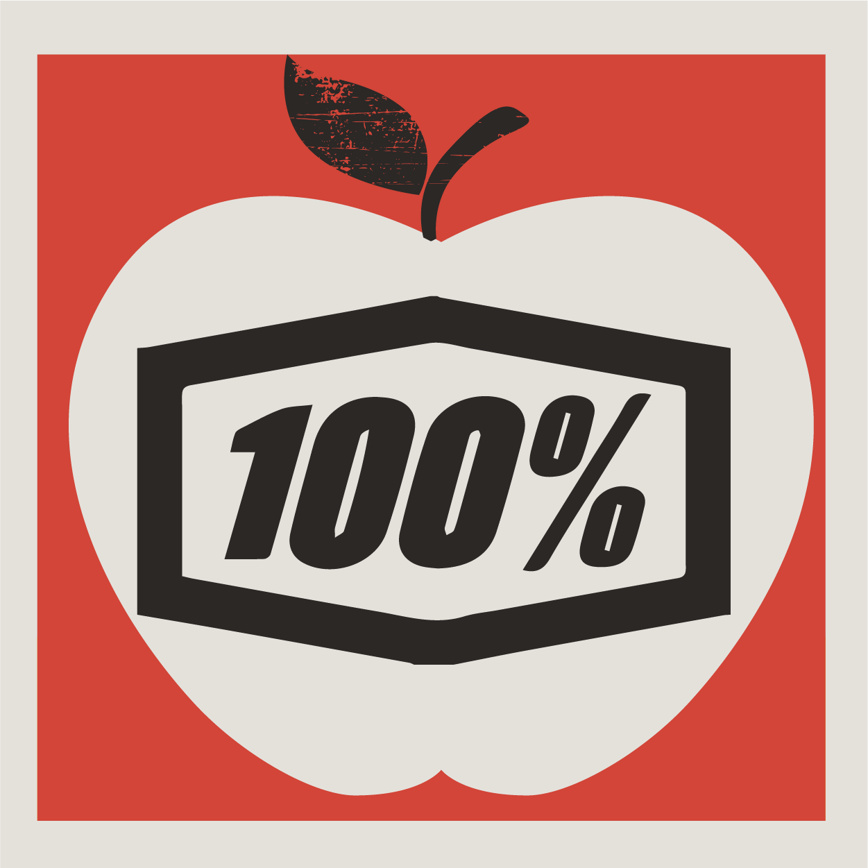 100% logo in black on an Apple County Cycles branded background