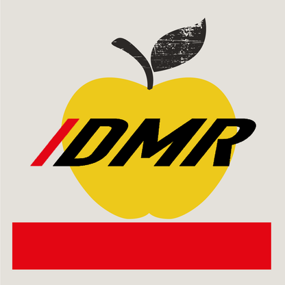 DMR Logo in black on an Apple County Cycles branded background