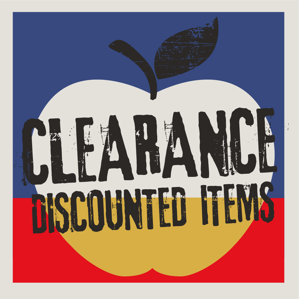Clearance Discounted Items' in black text on an Apple County Cycles branded background