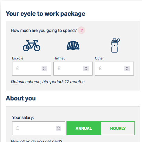 Screenshot of the Cyclescheme Calculator